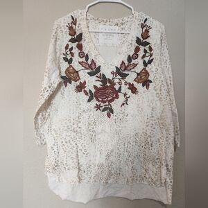 Cait Embroidered Cotton Top Size Large